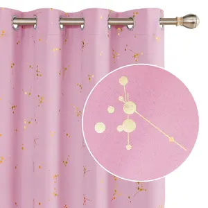 Deconovo Blackout Curtains, Gold Foil Print,Thermal Insulated, Noise-Reducing Grommet Drapes for Bedroom & Living Room, 2 Drapes, Soft Drape, Room-Darkening Window Panels, Pink, 52x54 Inch
