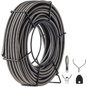 fathersdaygift VEVOR Drain Cleaning Cable 100 Feetx 1/2 Inch Solid Core Cable Sewer Cable Drain Auger Cable Cleaner Snake Clog Pipe Drain Cleaning Cable Sewer Drain Auger Snake Pipe