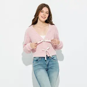 Women's V-Neck Bow Tie Cardigan Sweater - Wild Fable Pink S