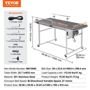 VEVOR Belt Conveyor, 59x 23.6 inch Conveyor Table, Heavy Duty Stainless Steel Motorized Belt Conveyor for Inkjet Coding Applications Powered PVC Belt Anti-Static Adjustable Speed (Double Guardrail)