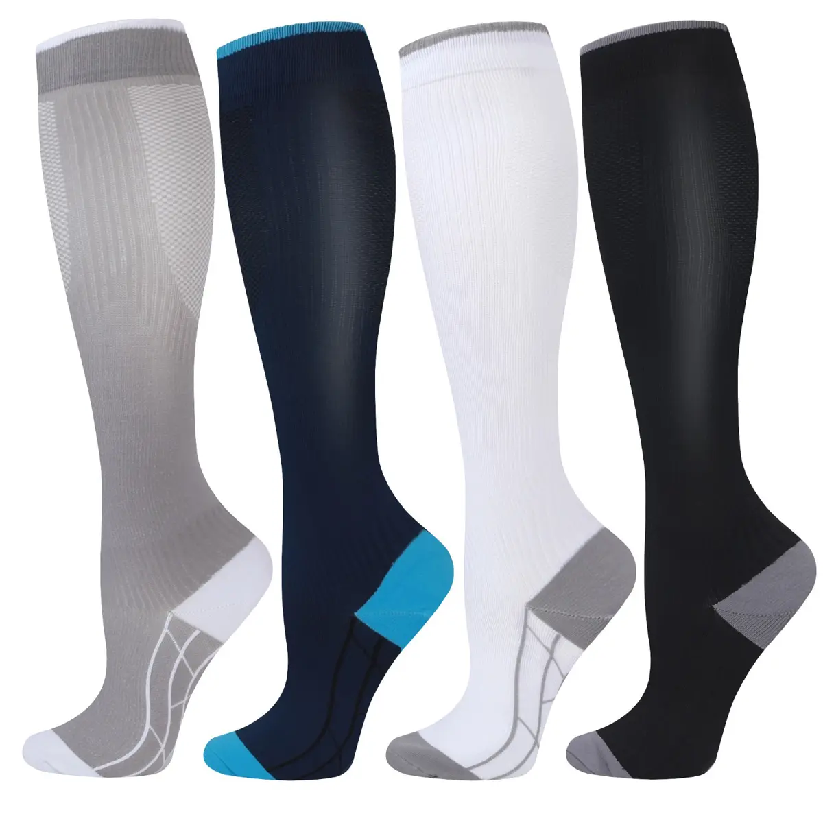 Isunie 4 Pairs Striped Compression Socks for Men & Women, Fashion Knee-High Socks for Circulation Support, Leg Fatigue Relief, All-Day Support, Running, Walking, Training, Workout, Foot Protection Athlete, Summer Deal