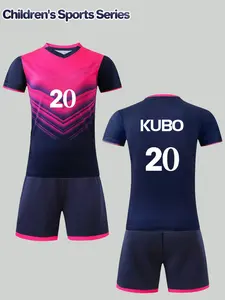 Boys' Football Kit (No. 20 KUBO Style): Pink-blue gradient jersey + shorts, casual V-neck, suitable for sports and daily wear, spring and summer outdoor football equipment