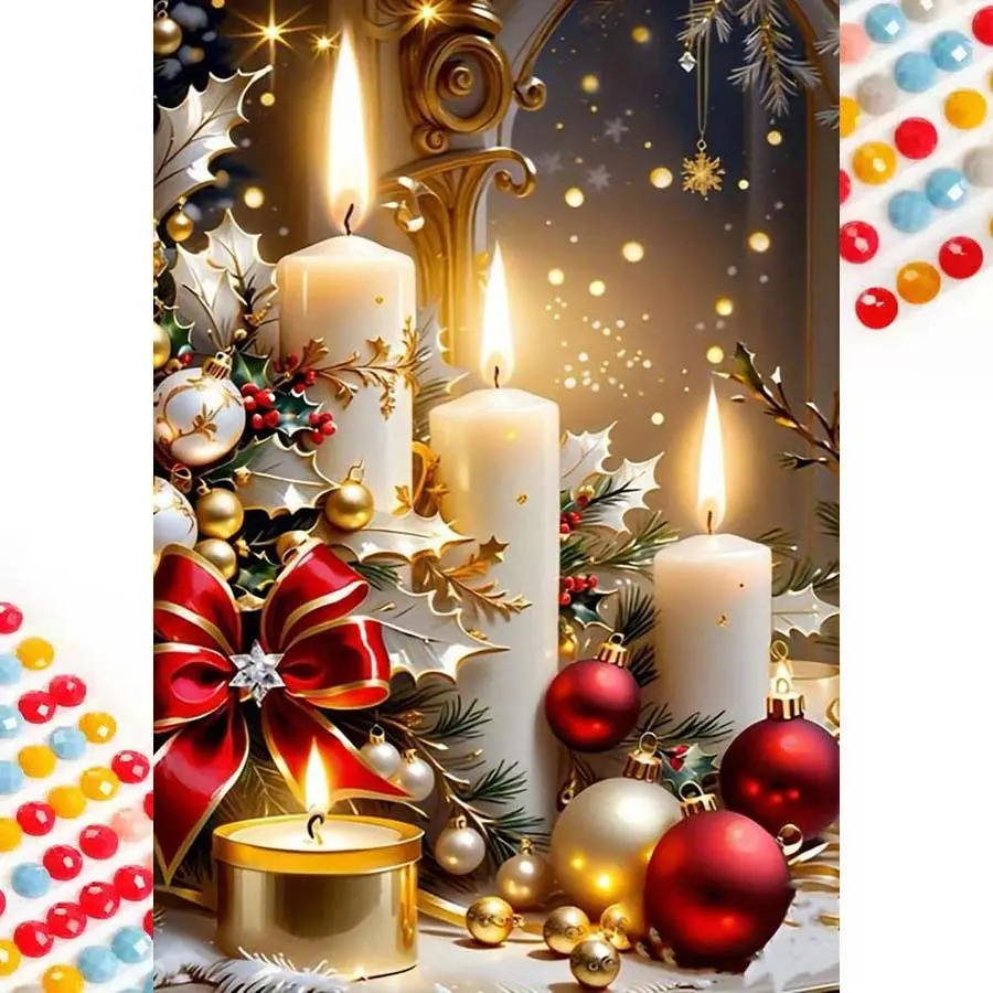 5D DIY Full Drill Diamond Painting - Diamond Painting Kit Candle Christmas Scene. Mosaic Canvas DIY Wall Art, Home Wall Decoration, DIY Kits, Handicraft, Diy Diamond Arts