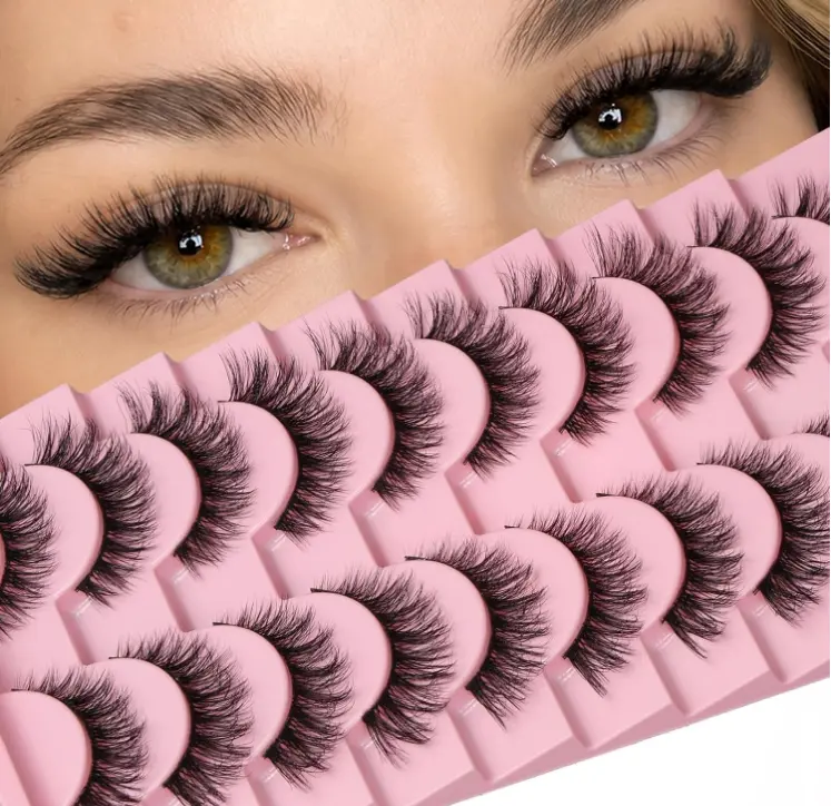 Lashes False Eyelashes Cat Eye Lash Strips Wispy Fake Strip Eyelash Fluffy Natural Cateye Eye Lash Pack Demi Wispies Short Full Pestañas Postizas Natural Looking Easy Eyelash for Daily Makeup