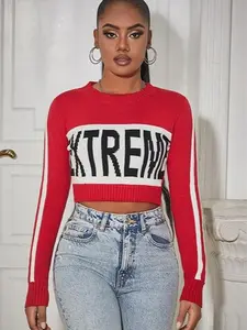 Knit Letter Pullover Slim Culottes Sweater Knitwear Spandex Womenswear Tops for