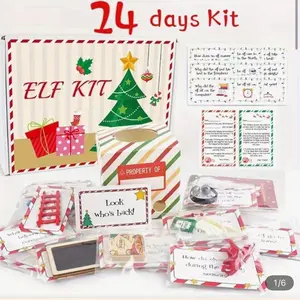 Santa Helper Elves Prop Kit 24 Day Christmas Holiday Doll Kit Crafty Props and Antics with 4 Bonus Days Includes Activities and Games for Kids - Motor
