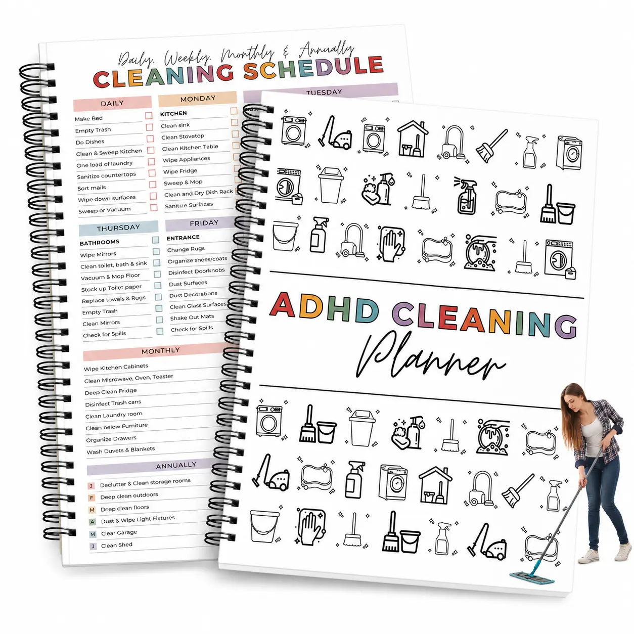 ADHD Cleaning Planner for Adults, Undated Daily Weekly & Monthly Cleaning Schedule Notebook, Home Chore Checklist Organizer, Household Routine Tracker for Home Management & Family Tasks