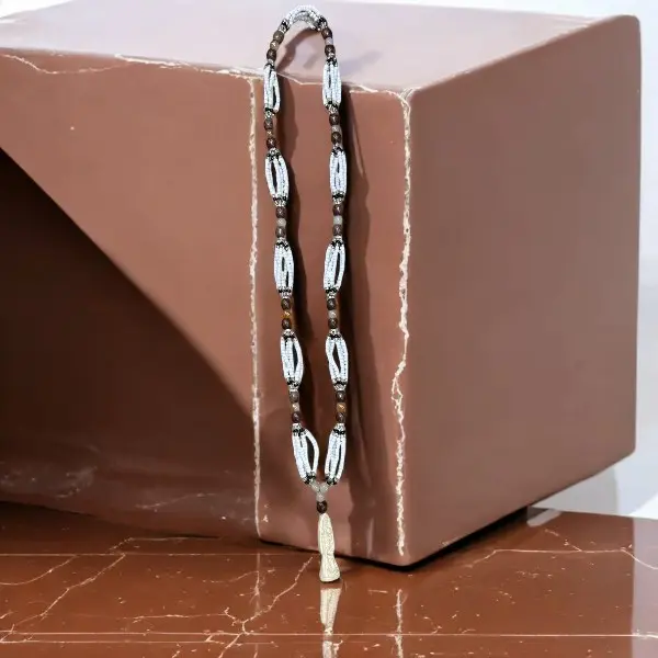 Santa Muerte Rosario White & Brown Beads / Holy Death Rosary White & Brown Beads