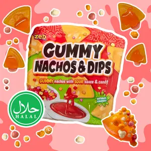 Halal Gummy Nachos & Dips Candy Kit – Sour Sauce, Crunchy Candy Sprinkles & Orange Gummies