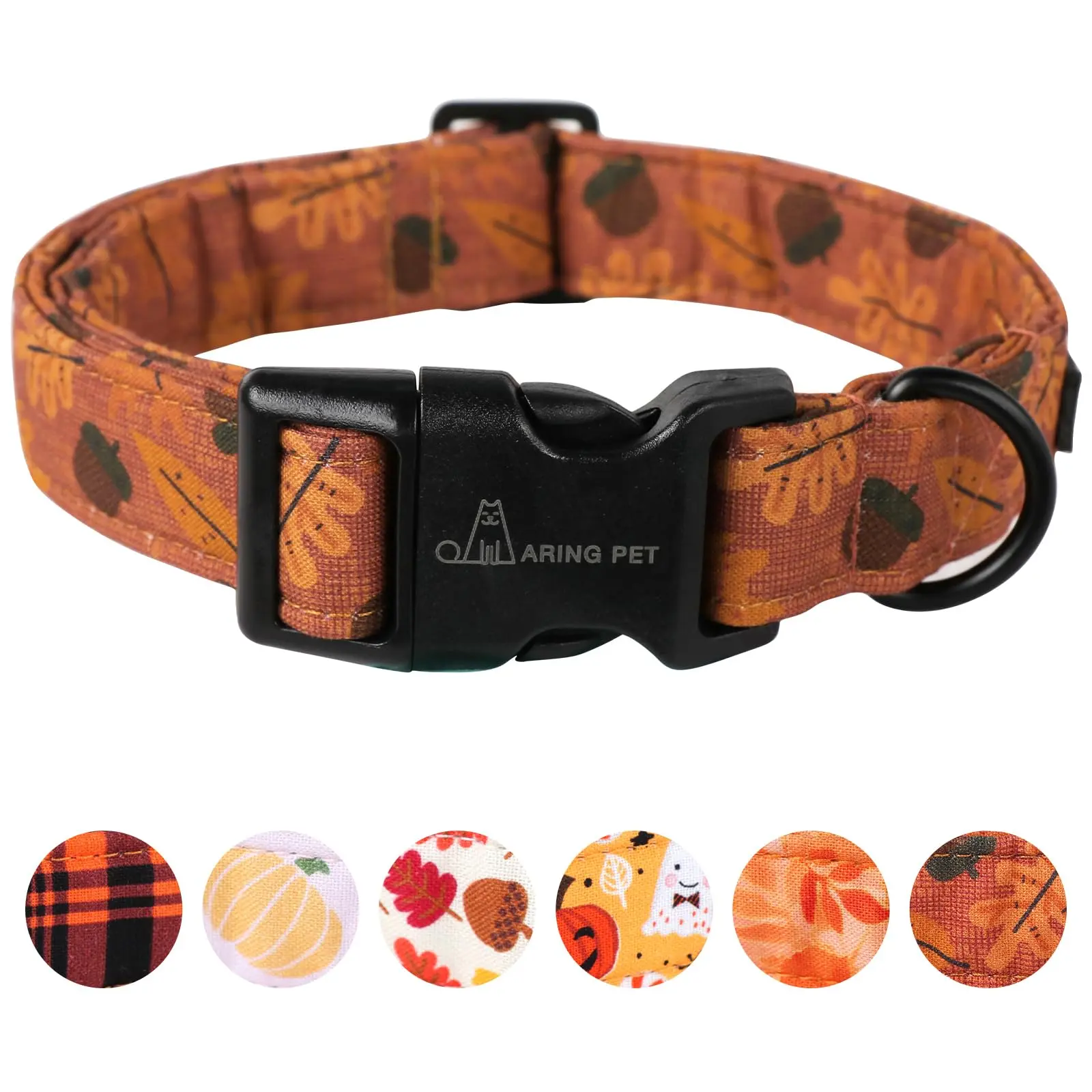 ARING PET Fall Quick-Release Dog Collar - Cute Orange Skin-Friendly Lightweight Cotton Collar, Universal Fit for Small, Medium, Large Dogs