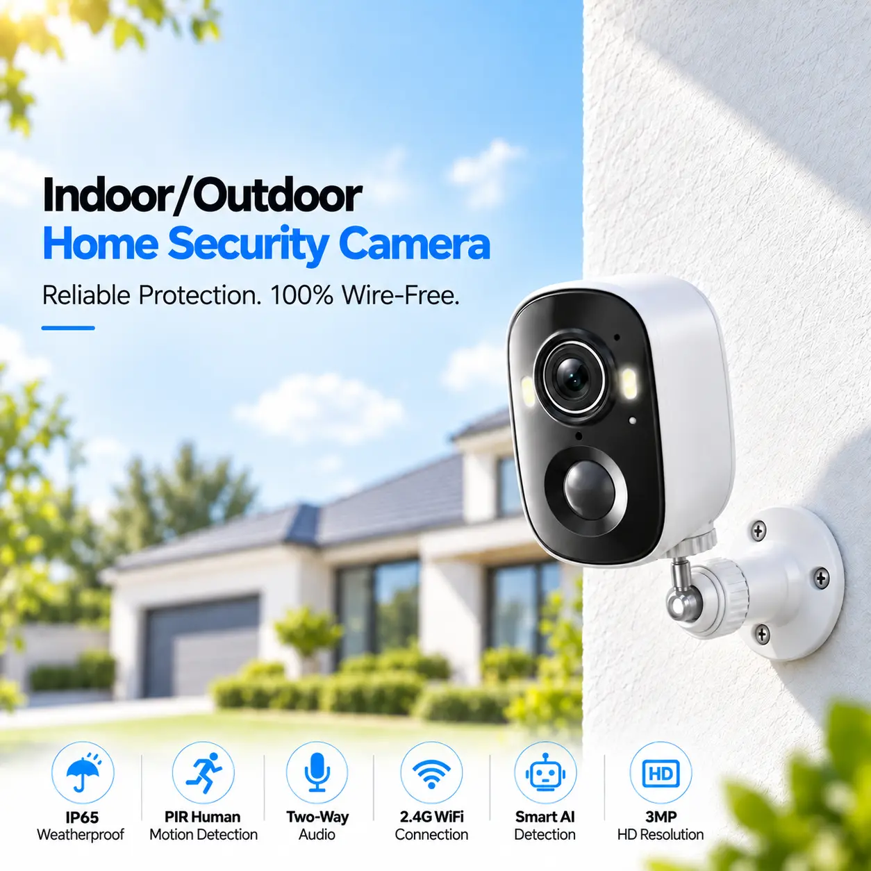 2K Wireless Smart Security Camera, Indoor/Outdoor/Garage Camera,  Color Night Vision, Free Local AI Motion/Person Detection Spotlight & Siren, 2-Way Audio Speaker cameras for home, Connection