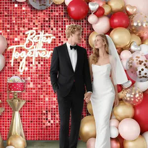 KEQU 4*6 ft, sparkling red background wall decoration, 24pcs sequin panels, used to decorate banners and decorations for birthdays, New Year's, Valentine's Day, Christmas, anniversaries, weddings, engagements, and Easter parties.