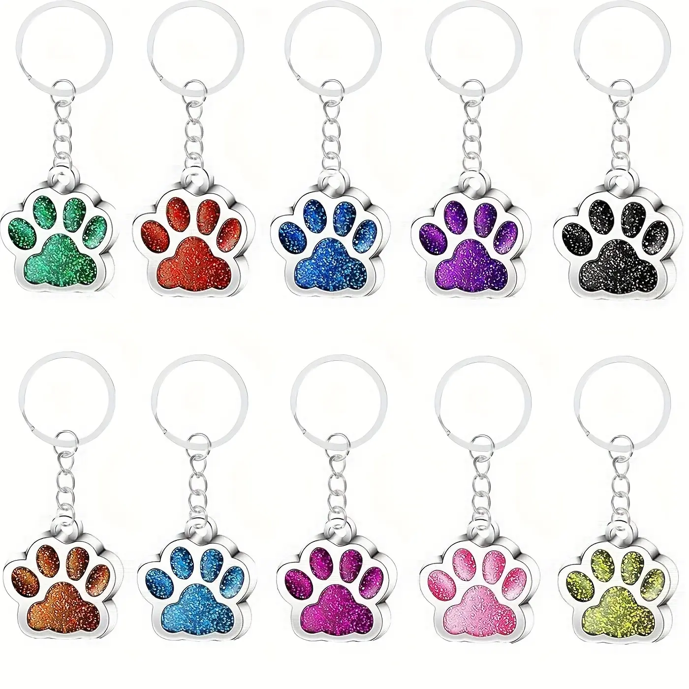 Paw Print Alloy Charms, 10pcs Colorful Glitter Designs for Pet Lovers' DIY Bracelets and Animal Motif Keychains, Charm Keychains, Diy Charm Bracelets, Alloy Metal