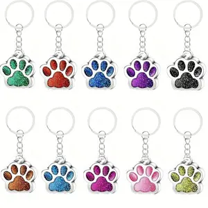 10pcs Alloy Dog Paw Print Pendants with Glitter Colorful Oil Drop Design - DIY Metal Jewelry Charms for Pet Lovers, Keychains, Bracelets, Dog-Themed Accessories, Animal Jewelry, Bracelet Accessories, Playful Charm Design, Intricate Detailing, Keychain Cha