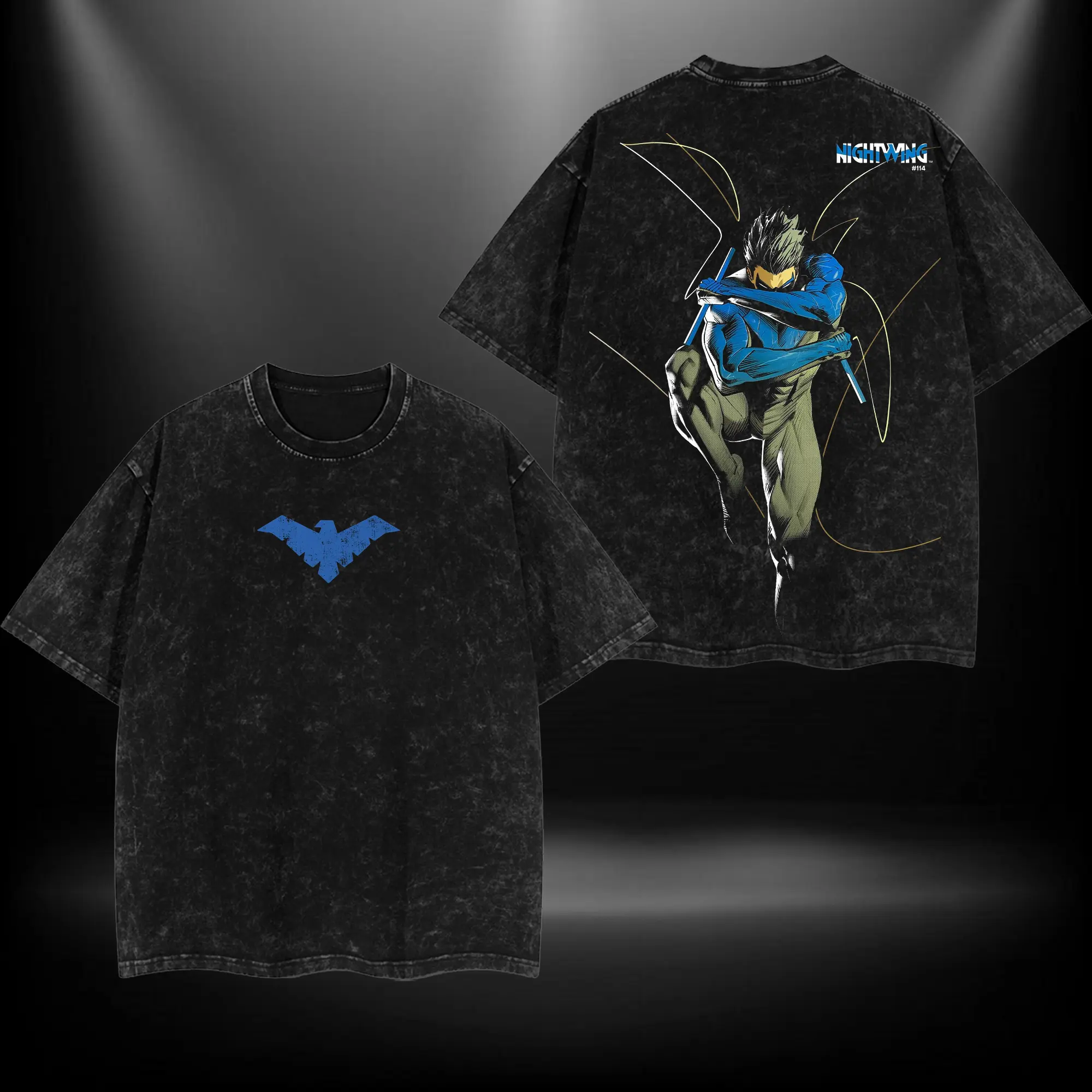 The Dark Style Nightwing Dick Grayson TShirt Oversize Lightweight Acid Washed Tee TV Show Graphic Top Cotton Gift T-Shirt For Comic Lover, Gift T-Shirt For Movie Lover boys  merch