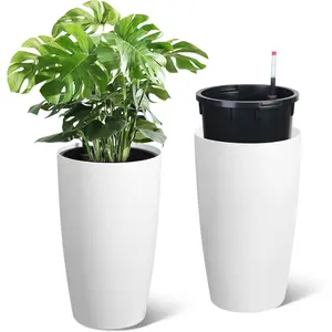 2pack Self-Watering Tall Planters Set 21.7" Large Flower Pots with Water Level Monitor, Built-in Drainage & Handle – Indoor/Outdoor, Patio, Porch