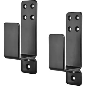 Door Barricade Brackets, 2 Pack Drop Open Bar Holder for Home , 2x4 Bar Brackets  Unauthorized Entry, Carbon Steel,Black
