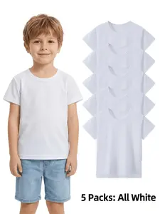 Premium 5-Pack Youth Mesh T- for Boys and Girls Ages 4-18 – White, Quick-Drying Breathable Comfort Short Sleeve Crew Neck Active  Tees (Multi-Pack) summer top kid shirt clothes casual little slight stretch t shirt popular