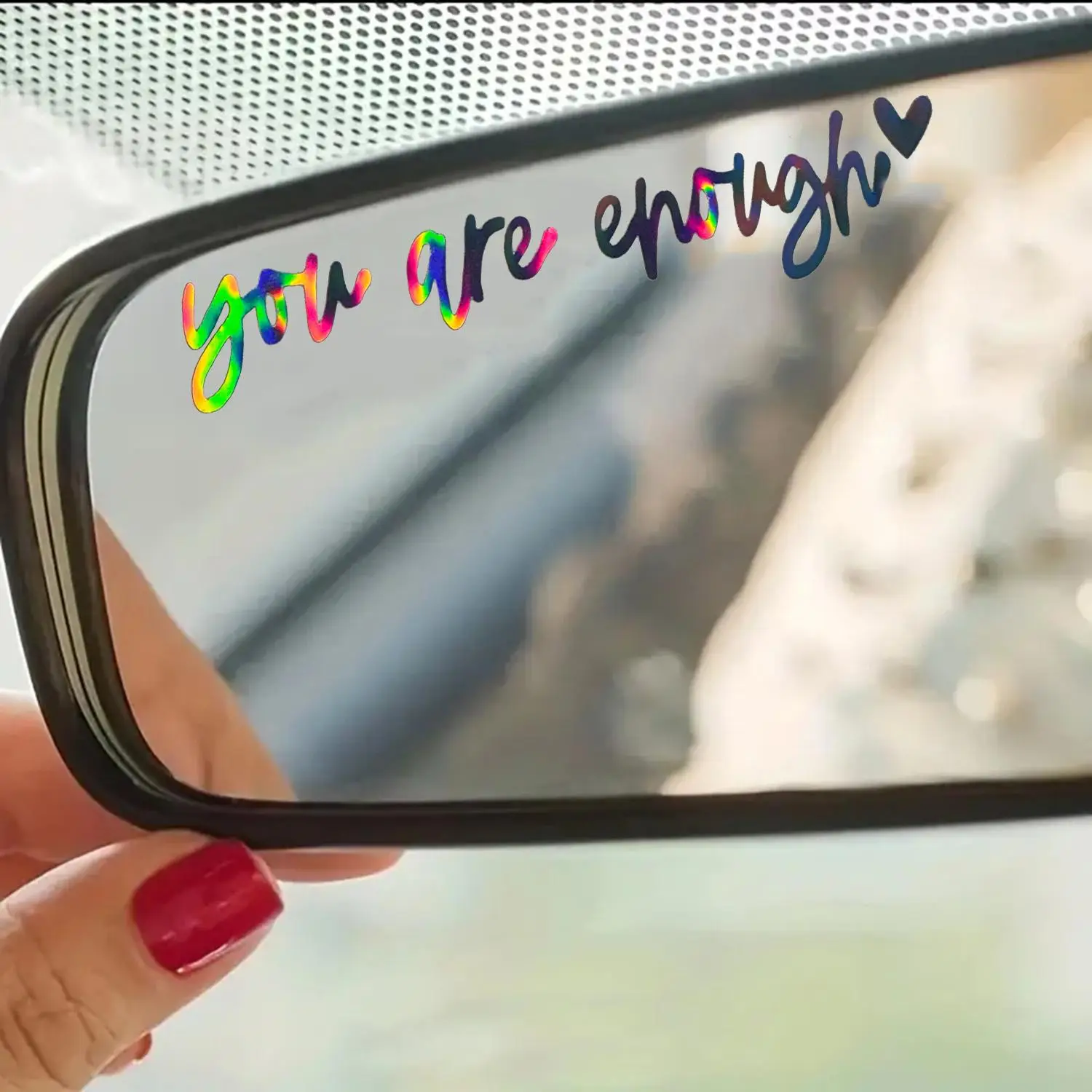 You Are Enough Pattern Car Rearview Mirror Sticker, Love Heart Design Car Rearview Mirror Decal, Car Exterior Decoration Accessories