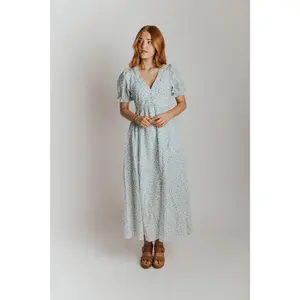 The Babitz Floral Button-Up Dress in Cornflower Blue