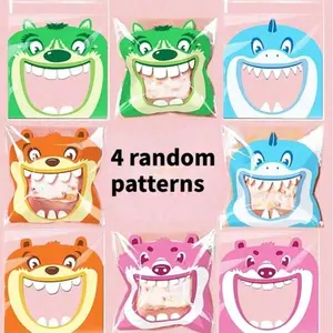 100 Cute Cartoon Monster Cookie Bags, Self-Adhesive Party Gift Bags, Halloween and Christmas Party Supplies, Baking Packaging Bags