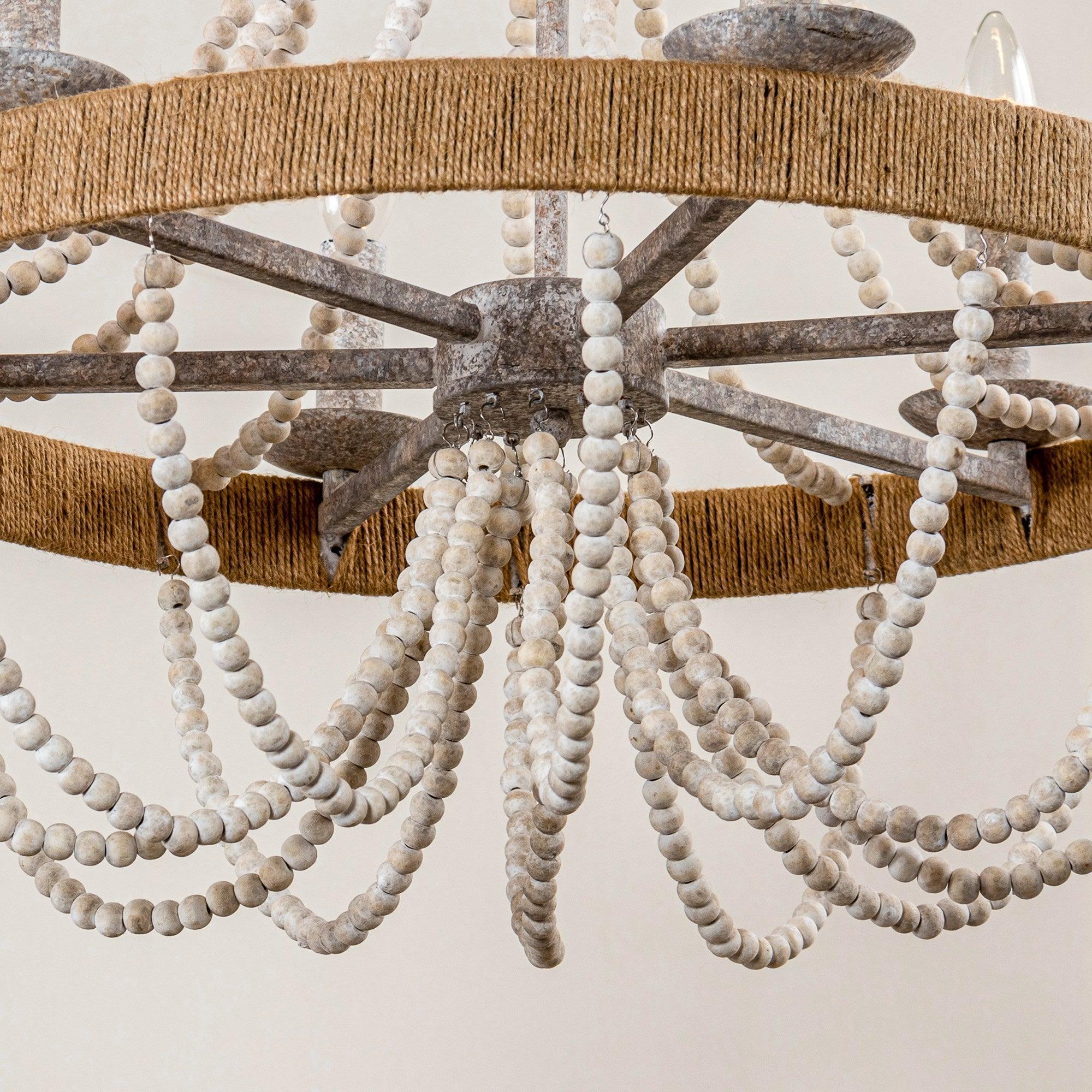 Chokio 6-Light Wood Bead Chandelier Handmade Farmhouse Pendant for Dining Room Living Room