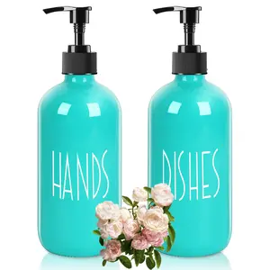 Glass Soap Dispenser with Plastic Pump for Kitchen - 16 OZ Glass Hand, Dish Soap Dispenser Set - Kitchen, Bathroom Decor and Accessories (Turquoise)