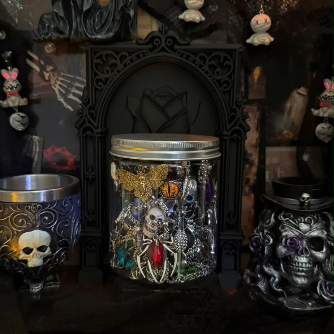 Jollyhit No Gold Gothic Jewelry Jar – Light Goth Core with Witchy & Punk Accents | Mother’s Day Gift, Birthday Gift for Daughter, Girlfriend & Best Friend