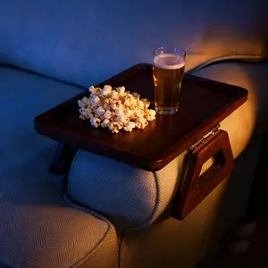 Bamboo Couch Arm Table, 1 Count Clip-on Sofa Arm Tray, Armchair Table with for TV Dinners Remotes Drinks Snacks, Rustic Sofa Table