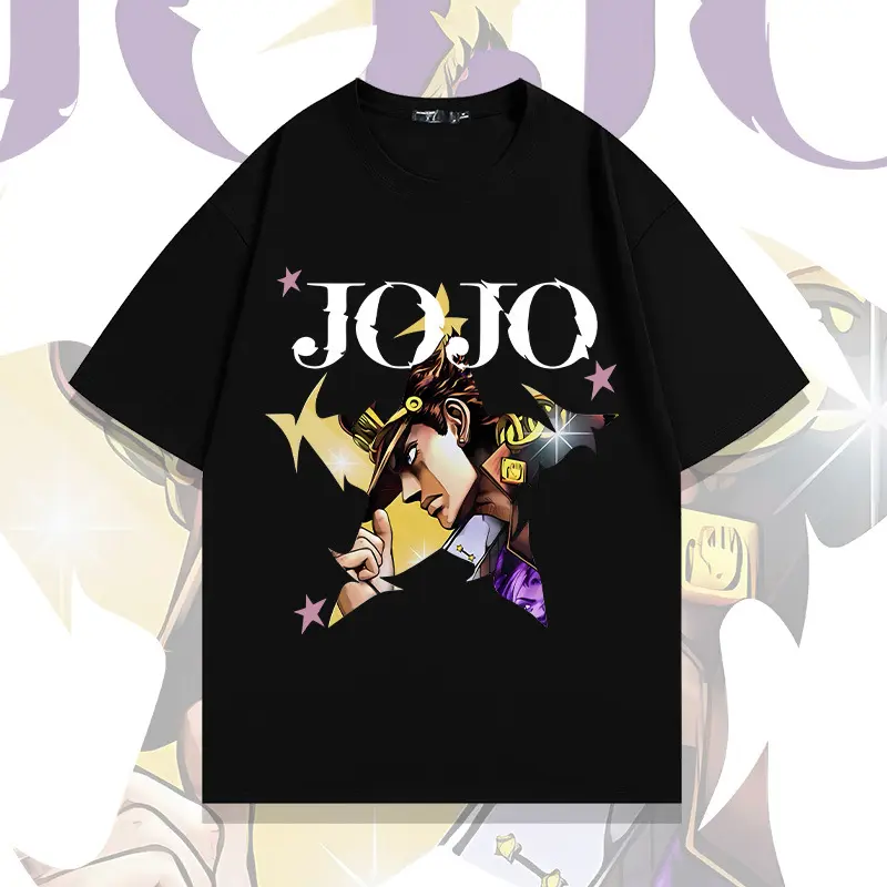 JoJo's Bizarre Adventure Graphic Tshirt, Unisex Oversized Streetwear in Heavyweight Cotton with Jotaro Kujo Stars Design, Men's Short Sleeve Top, Shortsleeve, Menswear, Jojo's Bizarre Adventure Character Graphic Men's Short-Sleeve T-Shirts, Stylish, Lette