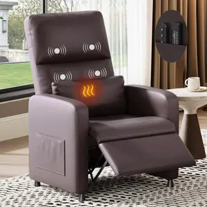 YJ-Garvee Recliner Chair, Electric Recliner Dual Memory Remote, PU Leather Living Room Chairs Tall Back, Heat Massage Reading Chair Recliners on Clearance, Single Sofa Recliner，Dark brown