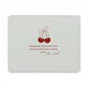 Cute Cherry Leather Mouse Mat — Cherry Self-Care Quote Women’s Desk Mat