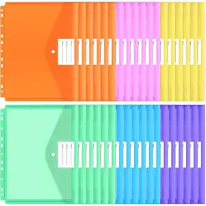 30pcs Binder Pocket, Binder Pockets for 3 Ring, Binder Folders, 11 Holes, Letter Size, Snap Button Pouch with Label for School, Home and Office