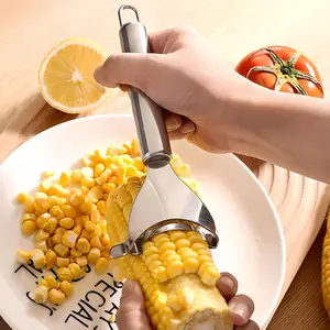Two corn peelers, commercial grade corn thresher, stainless steel multifunctional kitchen, kitchen gift, kitchen rust-proof steel blade for bulk corn processing, corn cutter hanging smooth ergonomic handle durable
