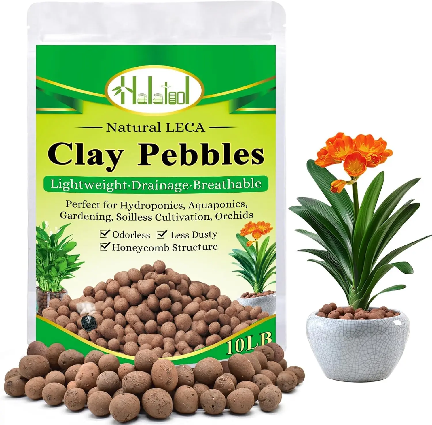 10LB Leca Clay Pebbles for  4mm-16mm Clay Balls   Hydroton Leca Balls for Indoor  Hydroponic Growing Gardening Orchids Drainage Decoration Aquaponics