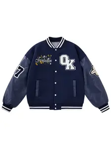 Men's Campus Baseball Jacket, Embroidered Letters & Floral Patterns, Digital Sleeve Design, Spring/fall Wear, Casual