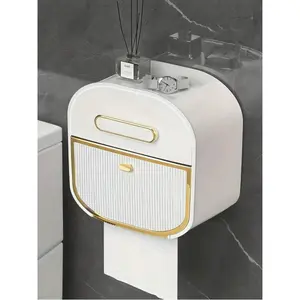White Plastic Bathroom Tissue Box Waterproof Wall Mounted Tissue Holder for Toilet Vanity Bathroom Storage Organizer Toilet Paper Storage