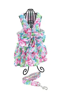 Dog Dress Bow Tie Harness Leash Set Harness Dress for Small Dogs Cute Dog Pet Girl Puppy Summer Clothes for Female Bunny Clothes Yorkie Chihuahua Training Walking