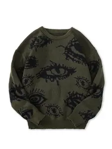 Men's All Over Eye Print Drop Shoulder Sweater, Regular Fit?Casual Comfy Long Sleeve Round Neck Jumper, Men's Fall & Winter Knitwear for Daily Wear