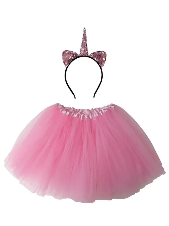 Girls Pink Unicorn Costume - Complete Kids Costume Set with Tutu & Flip Sequin Unicorn Headband Horn