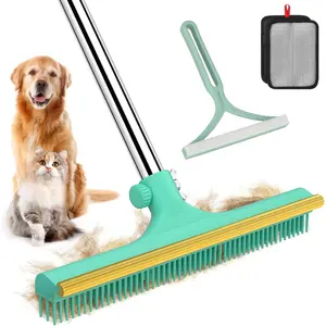 Carpet Rake for Pet Hair Removal - 60" Adjustable Long Handle, 3 in 1 Reusable Pet Hair Removal Tool Kit, Cat Dog Fur Scraper Carpet Broom for Carpets, Rugs, Mats