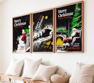 Christmas Manga Poster Set 3 - Funny Santa Art Prints for Holidays, Home Decor, No frame
