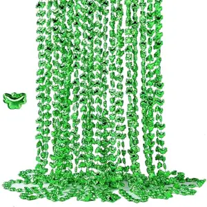 12 Pcs St. Patrick Shamrock Bead Necklaces, Green Clover Bead Necklace for St. Patrick's Day Dressing Up Costume Accessories, Irish Carnival Party Favor Supplies