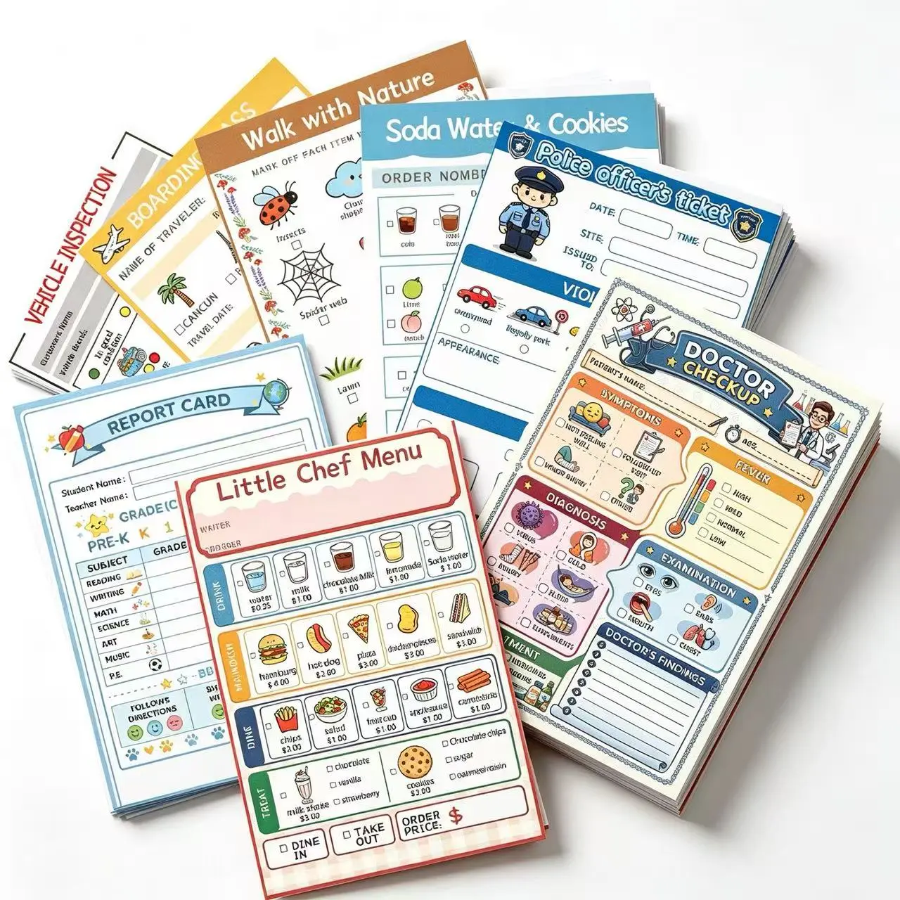 8-Pack Theme-Based Role Play Notepads for Kids，Early Childhood Education Materials for Boosting Creativity, Enhance imagination and interaction skills，Early education materials suitable for use in kindergartens and family education