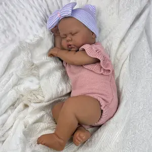 Lifelike Sleeping Reborn Baby Doll - 20-Inch (50cm), Black Skin, Vinyl Parts (Head & Fat Limbs), Cloth Body, Hand-Painted Hair, with Clothes Set, Pacifier, Feeding Bottle, Birth Card, Birthday Gift for Ages 4-6 Girls