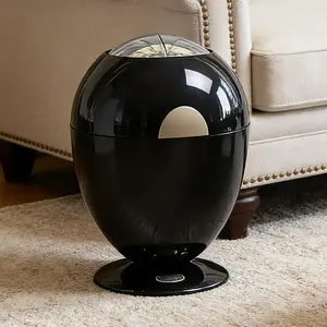 Automatic Motion Sensor Trash Can, 2.6 Gallon/10L Small Cute Garbage Bin with Lid, Hands-Free Silent Opening for  Diaper,  Room, Bedroom, Office,  Decor - Modern Egg Shape (Black)