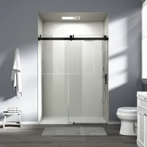 BUILDEPOT Frameless Soft-Closing Single Sliding Shower Door - 56"-60" W x 76" H, 1/4" (6mm) Tempered Glass with Safety Film, Express Delivery, D01-60 Sliding Doors