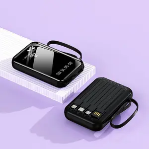 10,000 mAh 20 W Fast Charging Portable High-Capacity Power Bank with Apple Lightning Type-C USB Data Cable Intelligent Digital Display Flashlight Stable Lithium Battery Pack for Outdoor Emergency