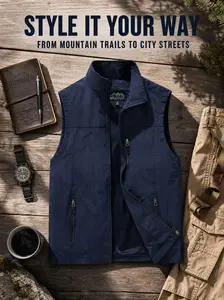 Men’s lightweight vest jacket with a full zip design; sleeveless jacket suitable for outdoor golf, fishing, and other activities. Casual men's sleeveless top with zipper