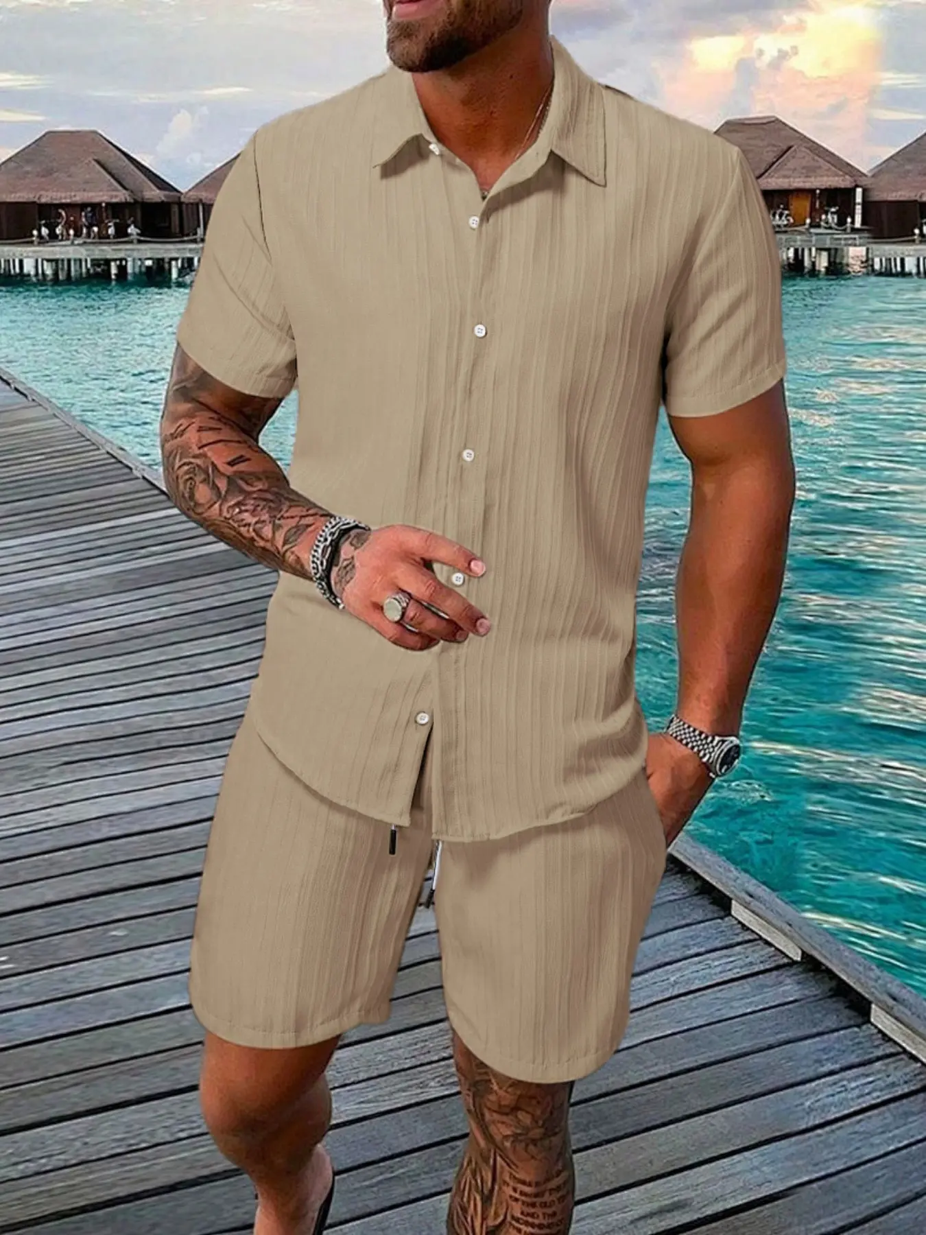 beach dress set for men Handmade Men's Silk Set Outfit - Silk Shirt for Men